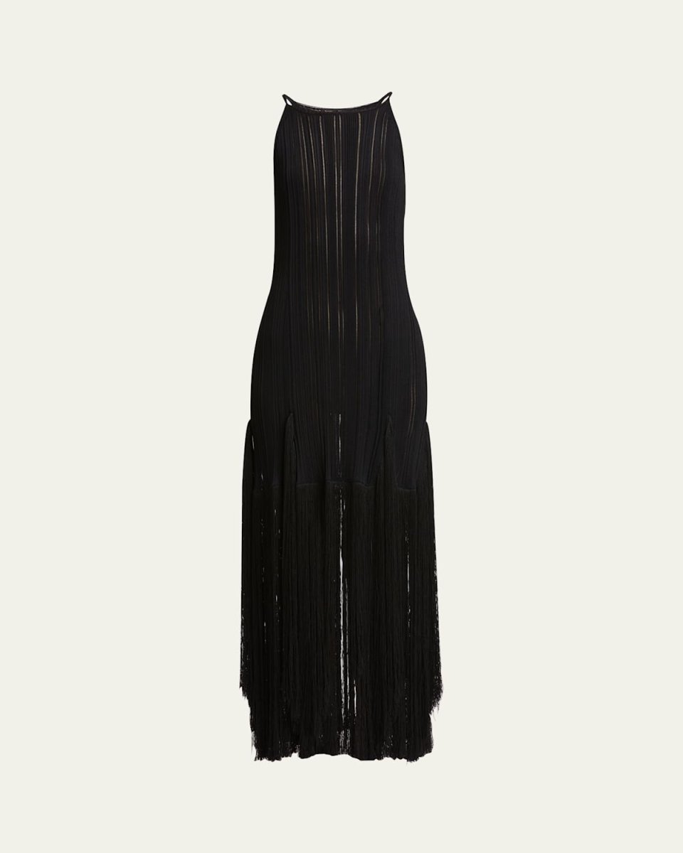 Everly Long Viscose Fringe Knit Dress